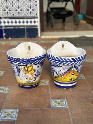Maceteros de barro esmaltados, 2 unidades