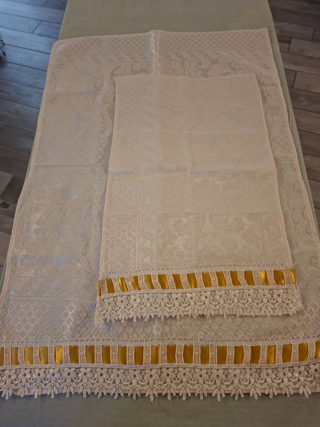 Coppia Asciugamani Macramè Beige Oro