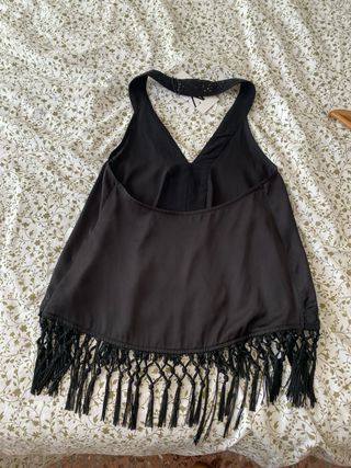 Top Zara Negro con Flecos y Pedrería