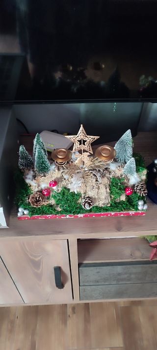 Centro de mesa Navideño con porta velas y Árboles