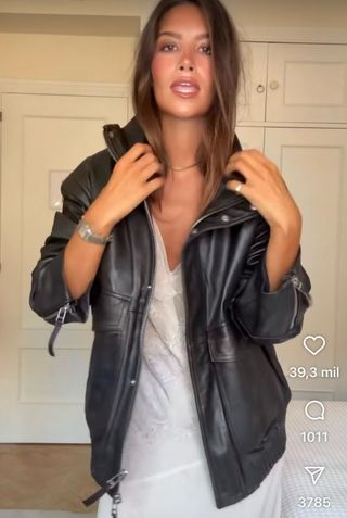 Cazadora Piel Zara Marrón Viral