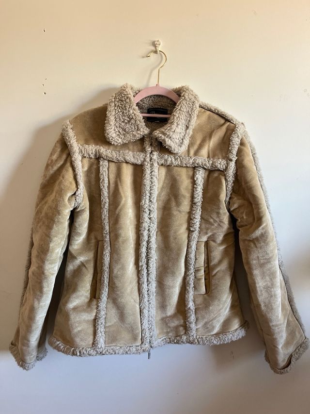 Chaqueta vintage pelo beige y marrón