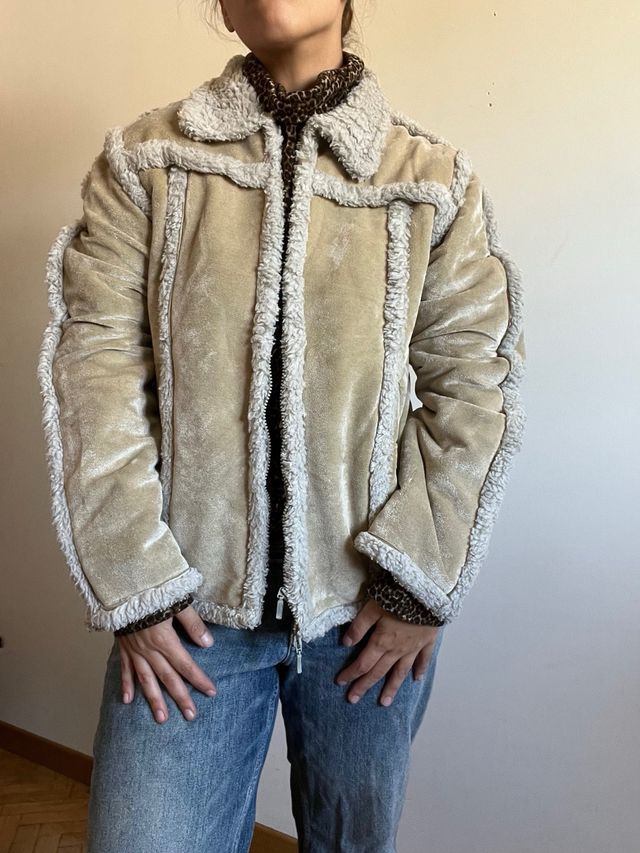 Chaqueta vintage pelo beige y marrón