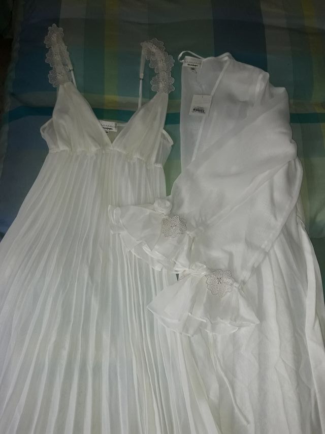 Camisón y bata gasa blanco 
