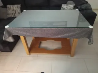 Mesa camilla cristal,tapete y funda gris