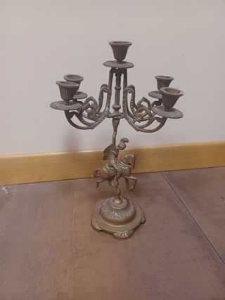 Candelabro Bronce Antiguo Caballero Montado