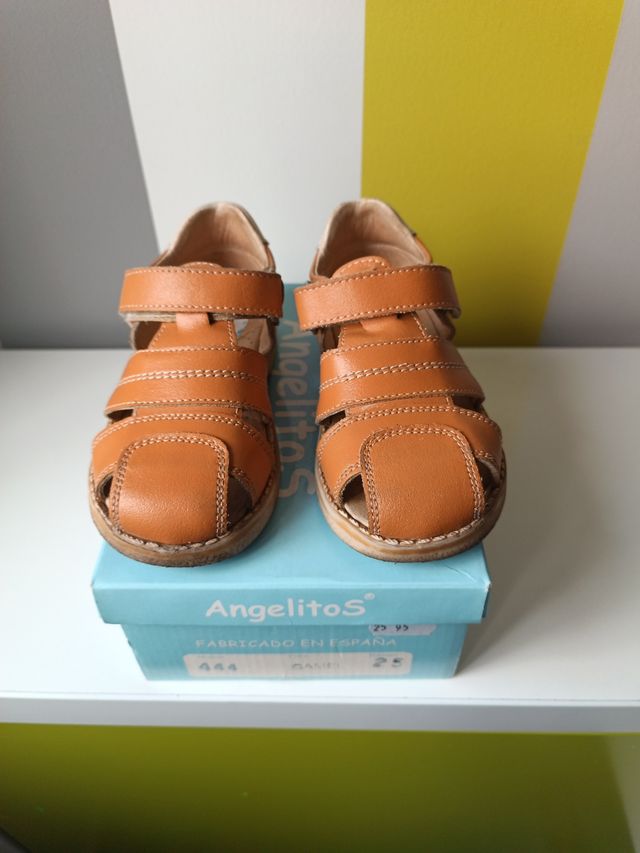 Sandalias niño Angelitos piel marrón, talla 25