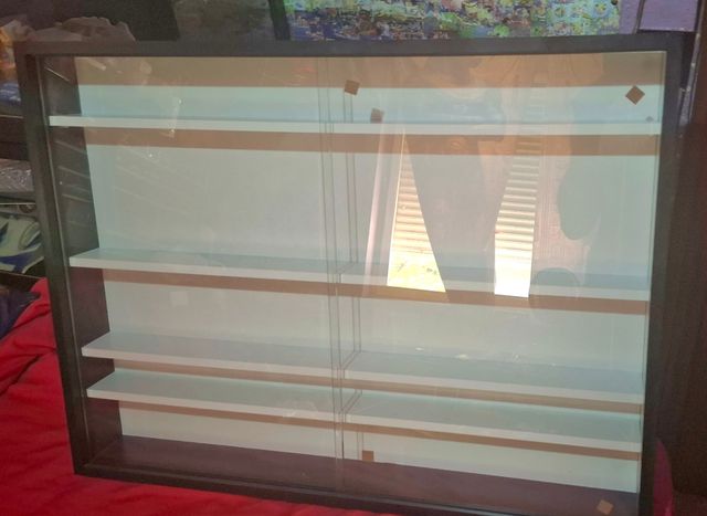 Vitrina expositora negra y blanca