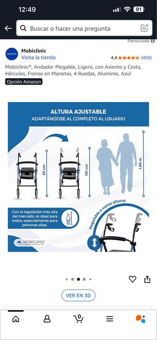Andador Mobiclinic Plegable Ligero Azul