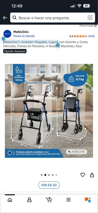 Andador Mobiclinic Plegable Ligero Azul