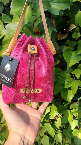 Bolso Saco Piel Artesanal Rosa Ferchi