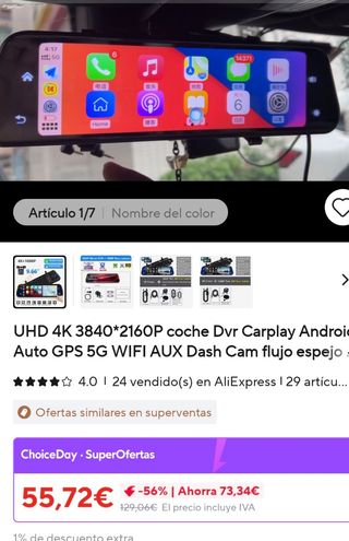 Espejo Retrovisor DVR 4K CarPlay Android Auto