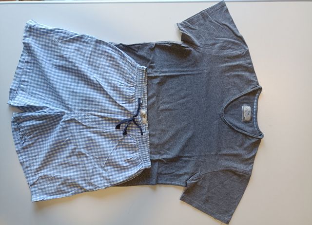 Conjunto EW: Camiseta gris y pantalón cuadros