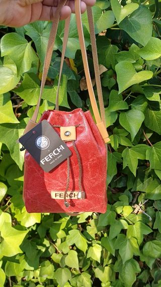 Bolso Saco Piel Ferchi Mujer Bandolera Rojo