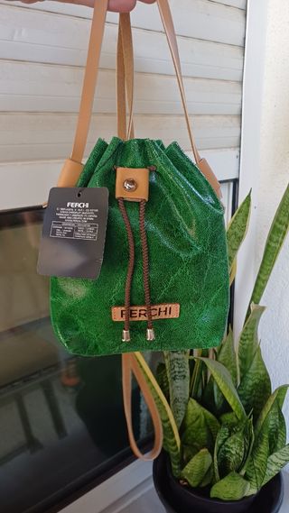Bolso Saco Piel Mujer Verde Ferchi