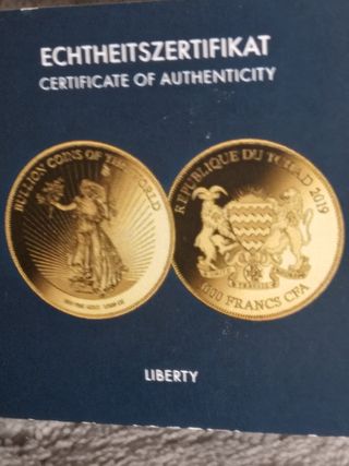 Moneda oro 24k. Liberty 