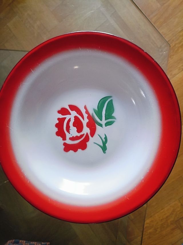 Piatti smaltati con fiori rossi