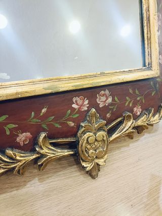Espejo antiguo madera tallada floral