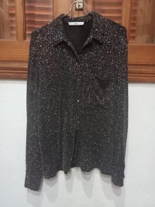 Blusa Mango Brillantitos Plateados Negra