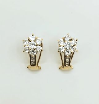 PENDIENTES FLOR PIEDRAS BLANCAS ORO 18K