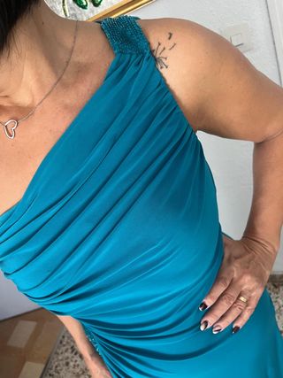 Vestido fiesta largo azul verdoso