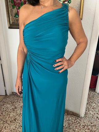 Vestido fiesta largo azul verdoso