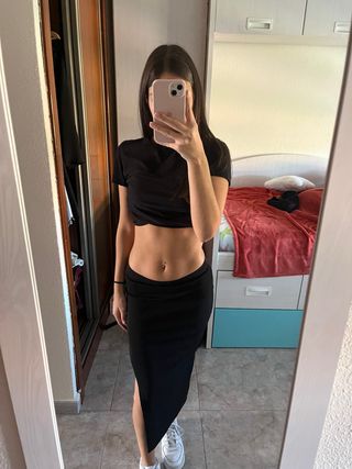 Falda larga negra Shein