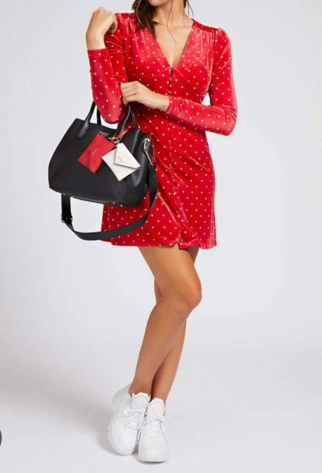 Vestido Guess Terciopelo Rojo Lunares Talla M