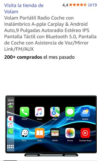 Radio Coche Portátil Volam CarPlay Android
