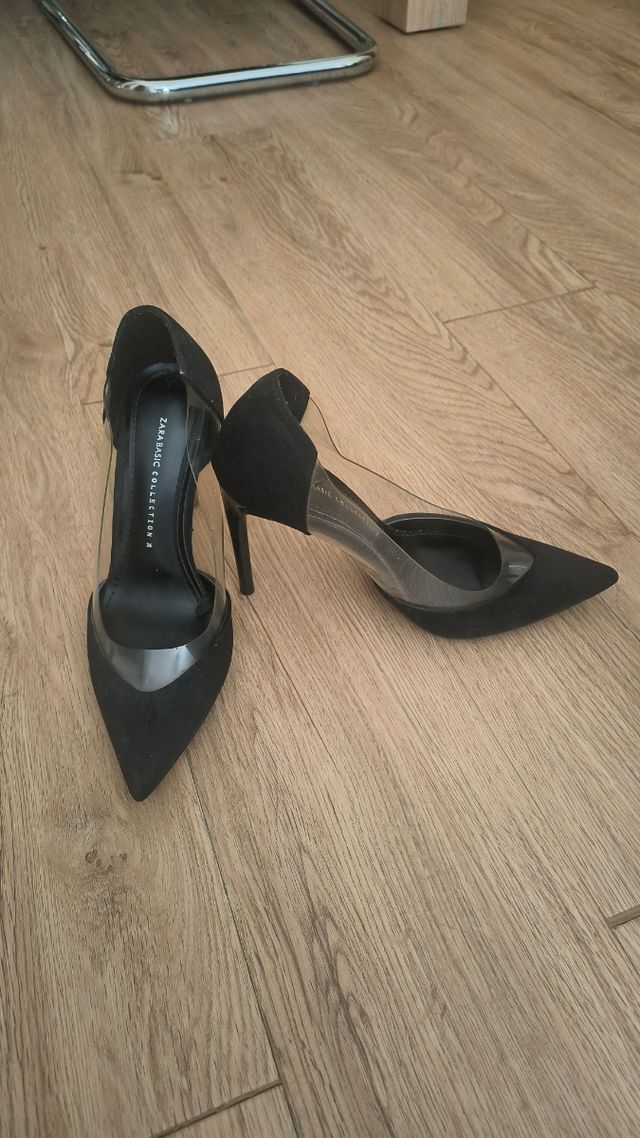 Zapatos Zara Tacón Transparente Negro