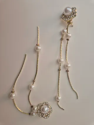 Pendientes largos dorados con perlas