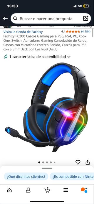 Cascos Gaming Fachixy FC200 RGB Azul