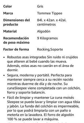 Cuna Moisés Tommee Tippee Sleepee