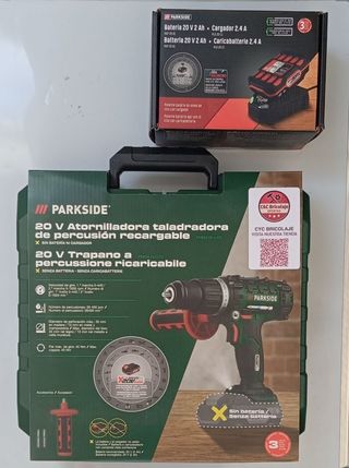 Taladro Percutor parkside 20V completo 