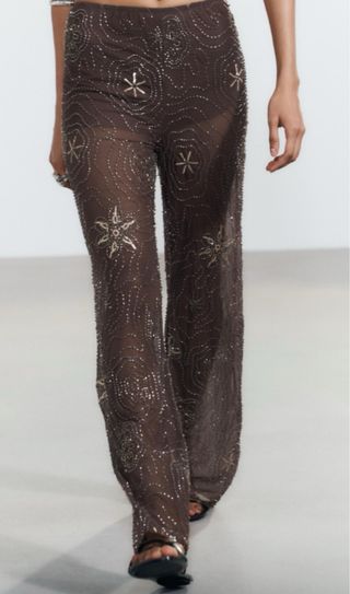 Pantalones Zara Strass Marrones Talla S