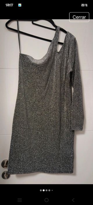 Vestido fiesta plateado brillante talla 46
