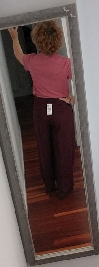 Pantalones Mango Lana Fría Granate Talla 40