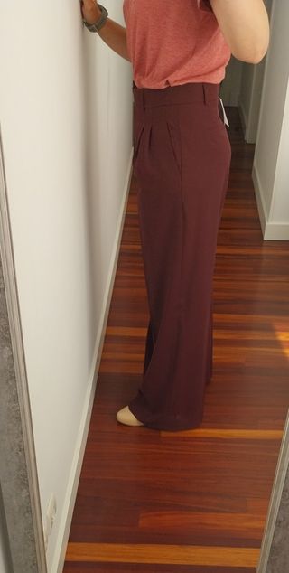 Pantalones Mango Lana Fría Granate Talla 40