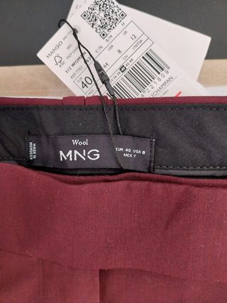 Pantalones Mango Lana Fría Granate Talla 40
