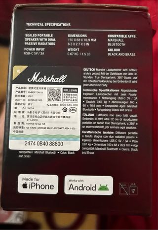 Marshall Emberton III Altavoz Bluetooth