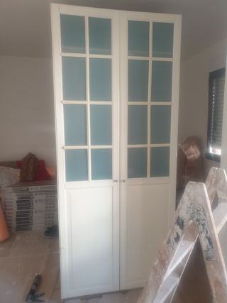 Armario puertas cristal blanco y roble 100x236