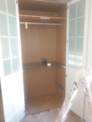 Armario puertas cristal blanco y roble 100x236