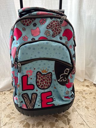 Mochila escolar con ruedas y diseño divertido