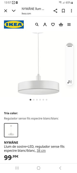 Lámpara Techo IKEA NYMÅNE Blanca
