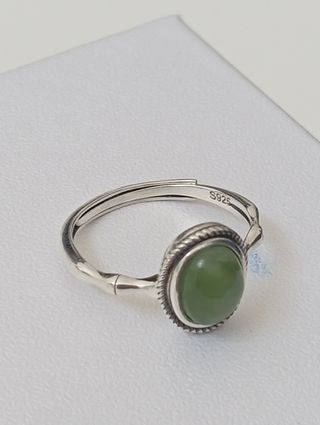 Anillo Plata 925 Jade Verde Ajustable