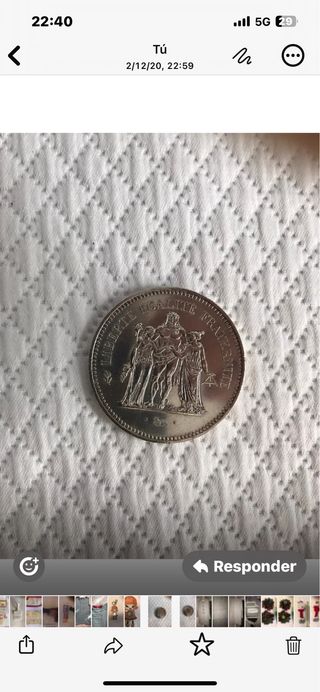 Moneda 50 Francos Franceses Plata 1977