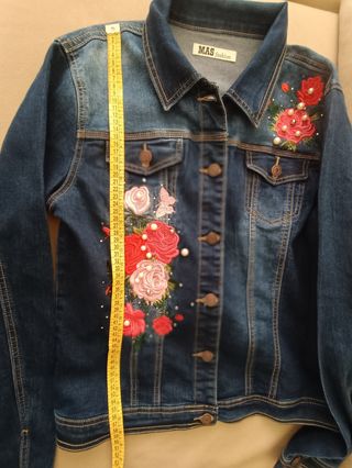 MAS fashion Cazadora Vaquera Flores Azul