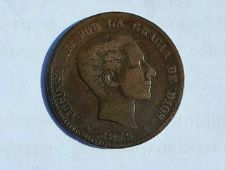 Moneda 10 céntimos Alfonso XII 1879 Cobre