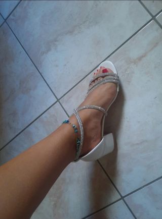 Sandali Tulipano tacco largo con brillantini