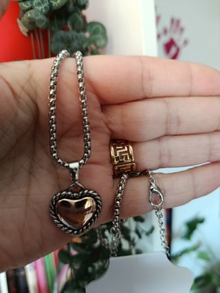 Collar Corazón Acero Inoxidable Dos Tonos